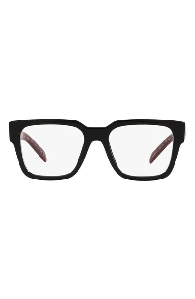Prada 52mm Square Optical Glasses In Black Red Marble