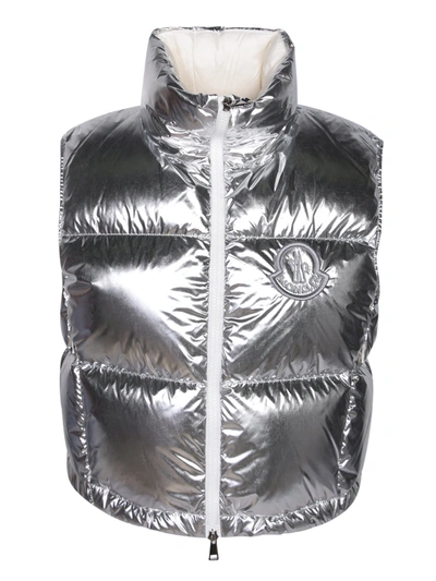 Moncler Blavet Silver Vest In Metallic