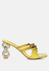 London Rag Evelane Metallic Chain Heeled Diamante Sandals In Yellow