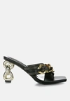 London Rag Evelane Metallic Chain Heeled Diamante Sandals In Black