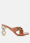 London Rag Evelane Metallic Chain Heeled Diamante Sandals In Brown