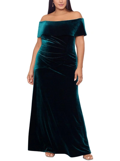 Xscape Plus Womens Velvet Gathered Evening Dress In Green