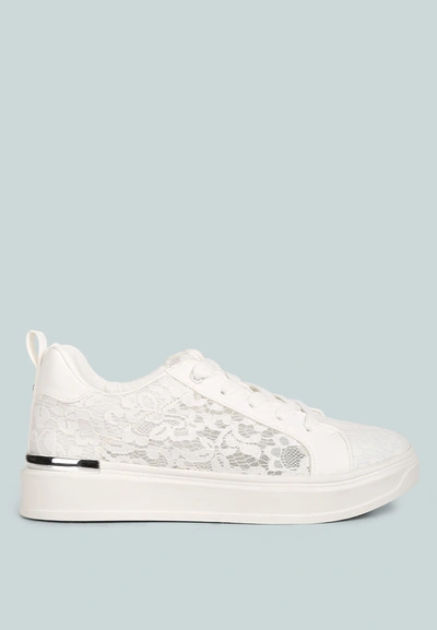 London Rag Flakes Lace Detail Low Platform Sneakers In White