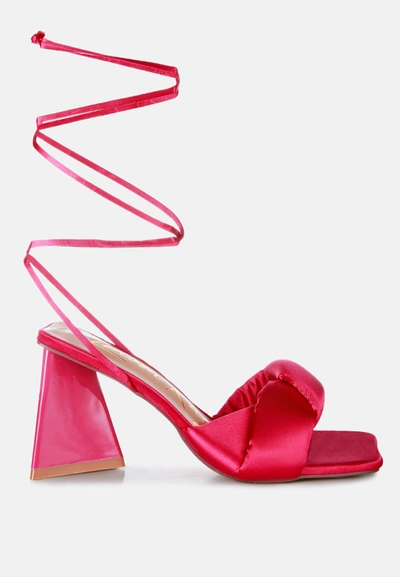 London Rag Pristine Knotted Satin Strap Triangular Block Heel Sandals In Pink