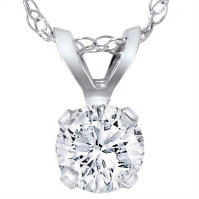 Pompeii3 3/4ct Lab Created Diamond Round Solitaire Pendant 14k White Gold In Silver