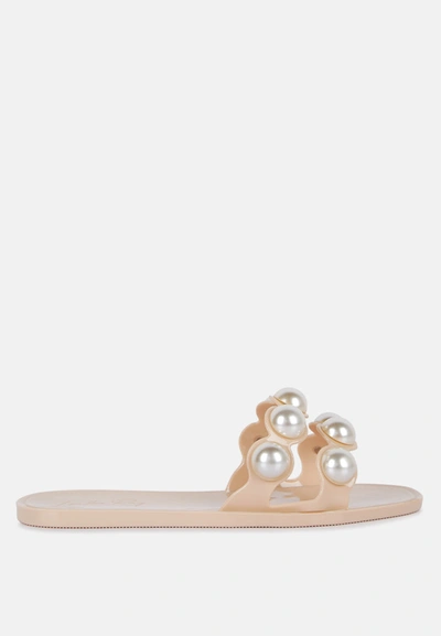 London Rag Pearla Faux Pearl Detail Jelly Flats In Brown