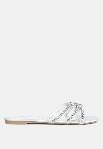 London Rag Mezzie Dimante Strap Flat Sandals In Silver