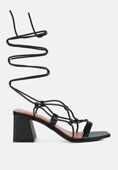 London Rag Provoked Lace Up Block Heeled Sandals In Black