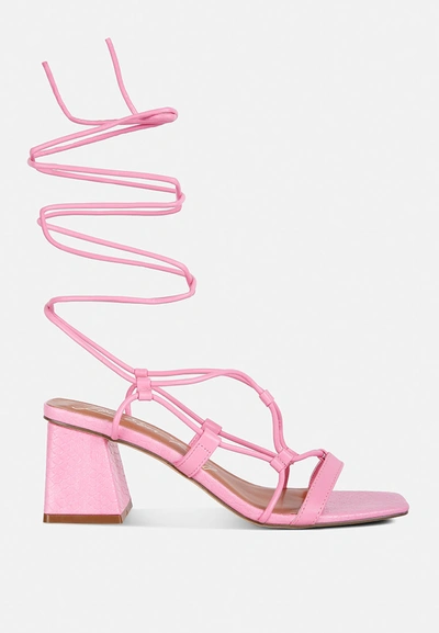 London Rag Provoked Lace Up Block Heeled Sandals In Pink