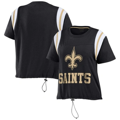 Wear By Erin Andrews Black New Orleans Saints Cinched Colorblock T-shirt