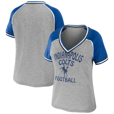 Wear By Erin Andrews Heather Gray Indianapolis Colts Cropped Raglan Throwback V-neck T-shirt