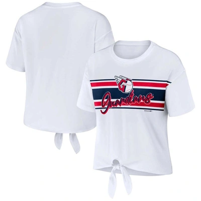 Wear By Erin Andrews White Cleveland Guardians Front Tie T-shirt