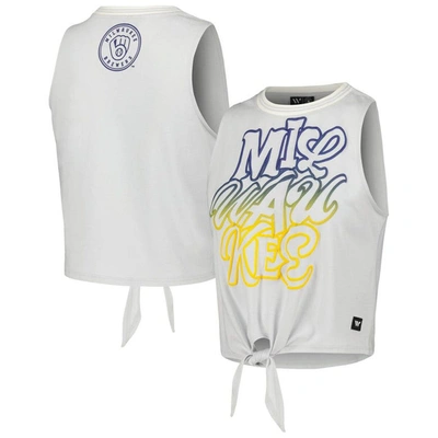 The Wild Collective White Milwaukee Brewers Twisted Tie Front Tank Top