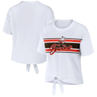 Wear By Erin Andrews White Cleveland Browns Front Tie Retro T-shirt