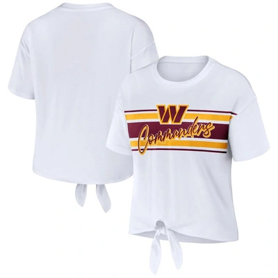 Wear By Erin Andrews White Washington Commanders Front Tie Retro T-shirt