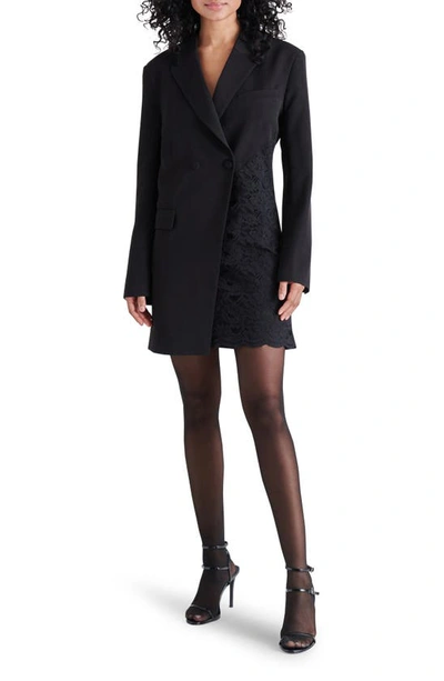 Steve Madden Corrine Lace Panel Long Sleeve Blazer Minidress In Black