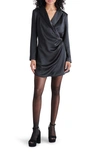 Steve Madden Jasper Long Sleeve Satin Blazer Minidress In Black