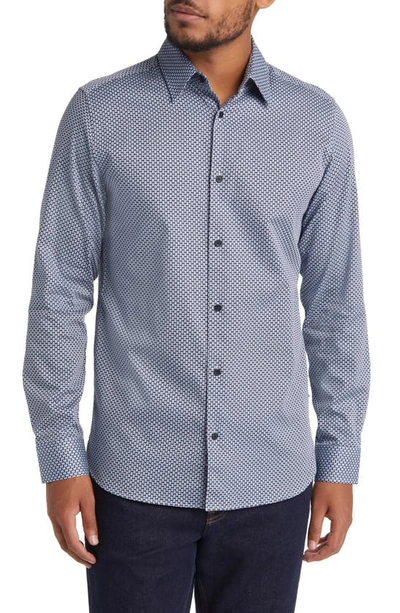 Ted Baker Geo Print Stretch Cotton Button-up Shirt In Navy