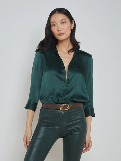 L Agence Dani Blouse In Forest Green
