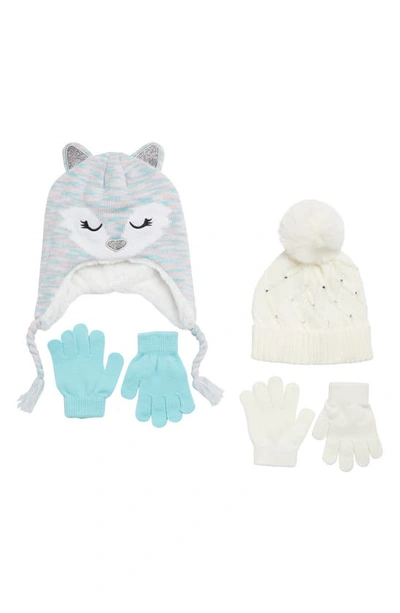 Capelli New York Kids' Fox Beanie, Earmuffs & Gloves Set In Blue Multi