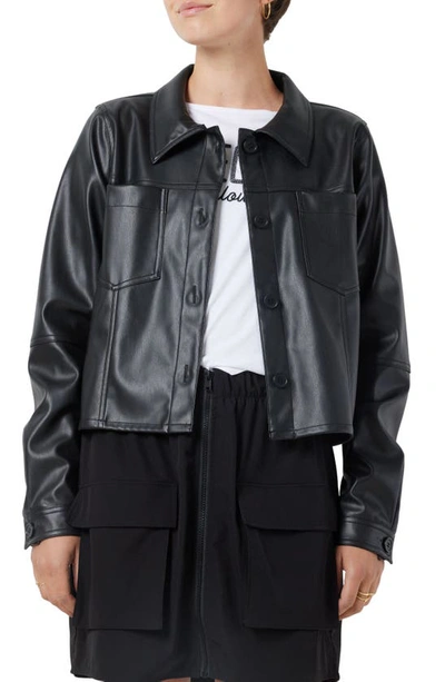 Noisy May Marin Faux Leather Button-up Shirt Jacket In Black