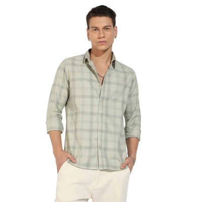 Campus Sutra Button-up Plaid Shirt In Green