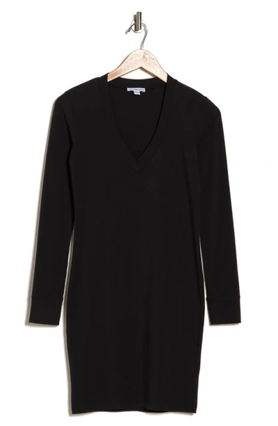James Perse V-neck Long Sleeve Dress In Black
