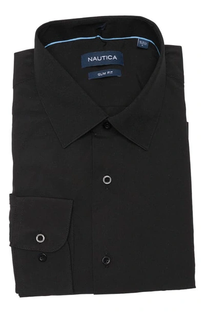 Nautica Slim Fit Solid Dress Shirt In Black