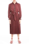 Max Studio Long Sleeve Pleated Shirtdress In Pink