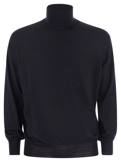 Brunello Cucinelli Lightweight Turtleneck Sweater In Cashmere And Silk In Blue