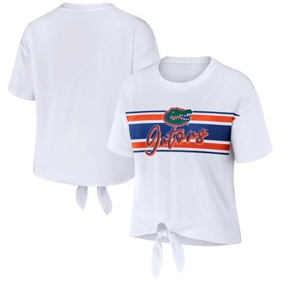 Wear By Erin Andrews White Florida Gators Striped Front Knot Cropped T-shirt