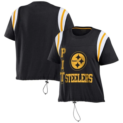 Wear By Erin Andrews Black Pittsburgh Steelers Cinched Colorblock T-shirt