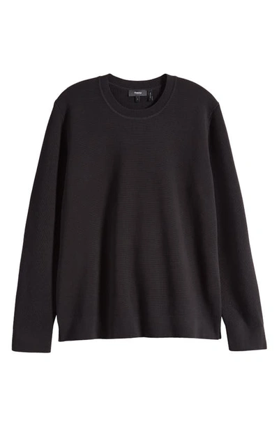 Theory Walton Marl Cotton Crewneck Sweater In Black