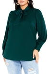 City Chic In Awe Tie Neck Top In Emerald
