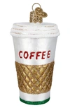Old World Christmas Coffee To Go Glass Ornament In White/ Gold/ Red