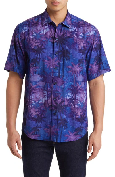 Tommy Bahama Veracruz Cay Misty Palms Short Sleeve Button-up Shirt In Sapphire Night