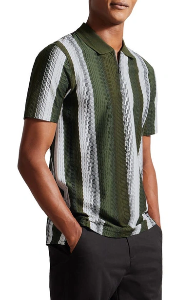 Ted Baker Stripe Jacquard Cotton Polo In Mid Green