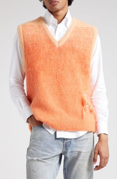 John Elliott Distressed Gradient Mohair & Wool Blend Jumper Waistcoat In Orange