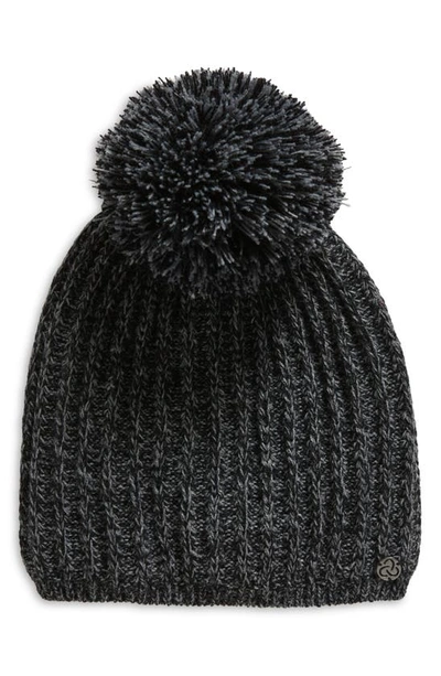 Zella Marled Rib Pompom Beanie In Black