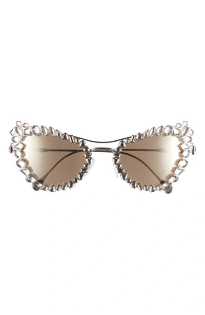 Swarovski 56mm Mirrored Irregular Cat Eye Sunglasses In Silver/gray Solid