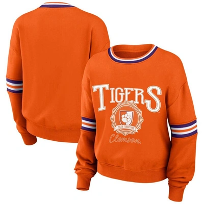 Wear By Erin Andrews Orange Clemson Tigers Vintage Pullover Sweatshirt