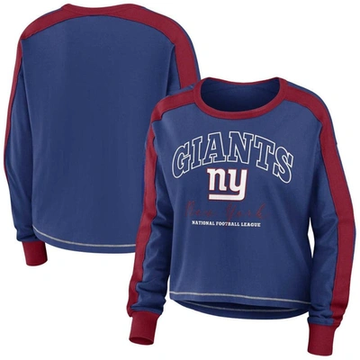 Wear By Erin Andrews Royal/red New York Giants Color Block Modest Crop Long Sleeve T-shirt