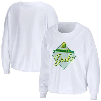 Wear By Erin Andrews White Oregon Ducks Diamond Long Sleeve Cropped T-shirt