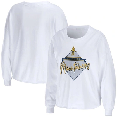 Wear By Erin Andrews White West Virginia Mountaineers Diamond Long Sleeve Cropped T-shirt