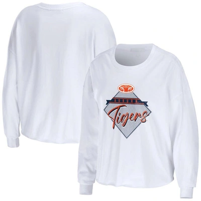 Wear By Erin Andrews White Auburn Tigers Diamond Long Sleeve Cropped T-shirt