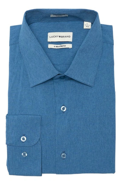 Lucky Brand Slim Fit Heathered 4-way Stretch Dress Shirt In Blue