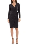 Maggy London Matte Jersey Long Sleeve Wrap Dress In Black