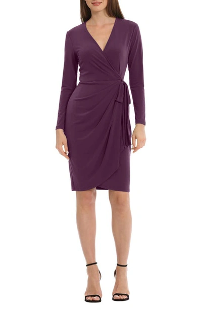 Maggy London Matte Jersey Long Sleeve Wrap Dress In Pickled Beet