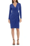 Maggy London Matte Jersey Long Sleeve Wrap Dress In Sodalite Blue