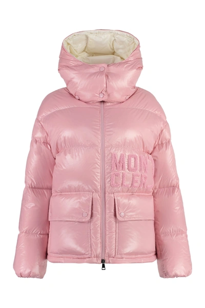 Moncler Abbaye Hooded Nylon Down Jacket In Pink